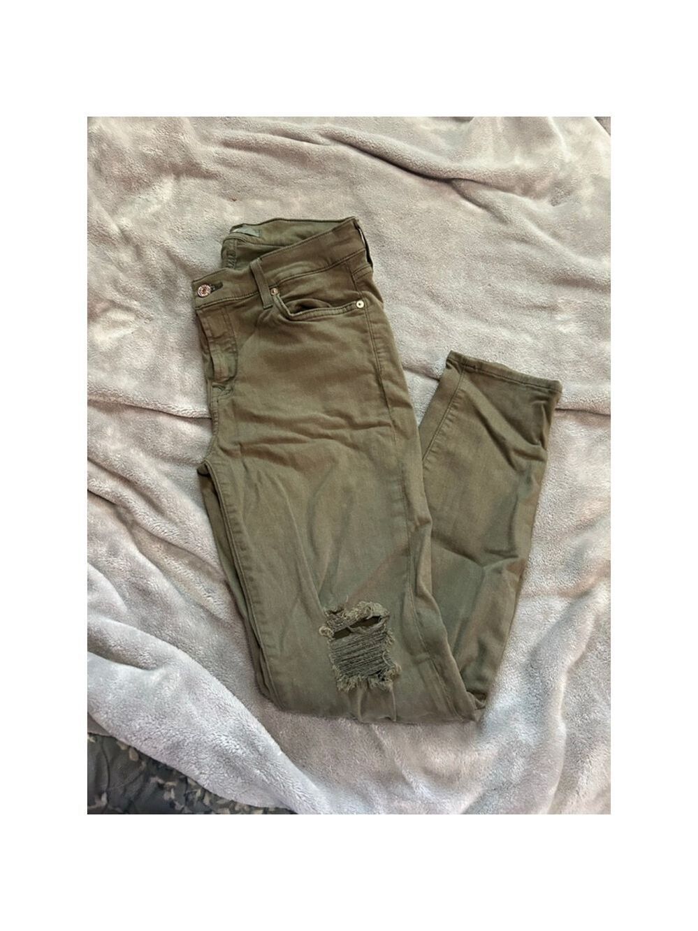 Women's 7 For All Mankind Skinny Jeans Size 29 Olive Green Distressed